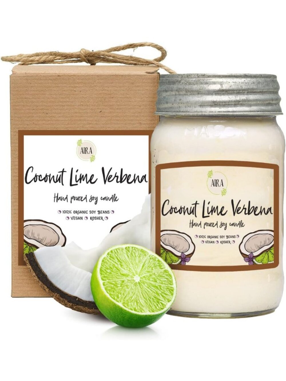 Organic Vegan Soy Candle in Mason Jar - Hand-Poured, 110+ Hour Burn, Coconut